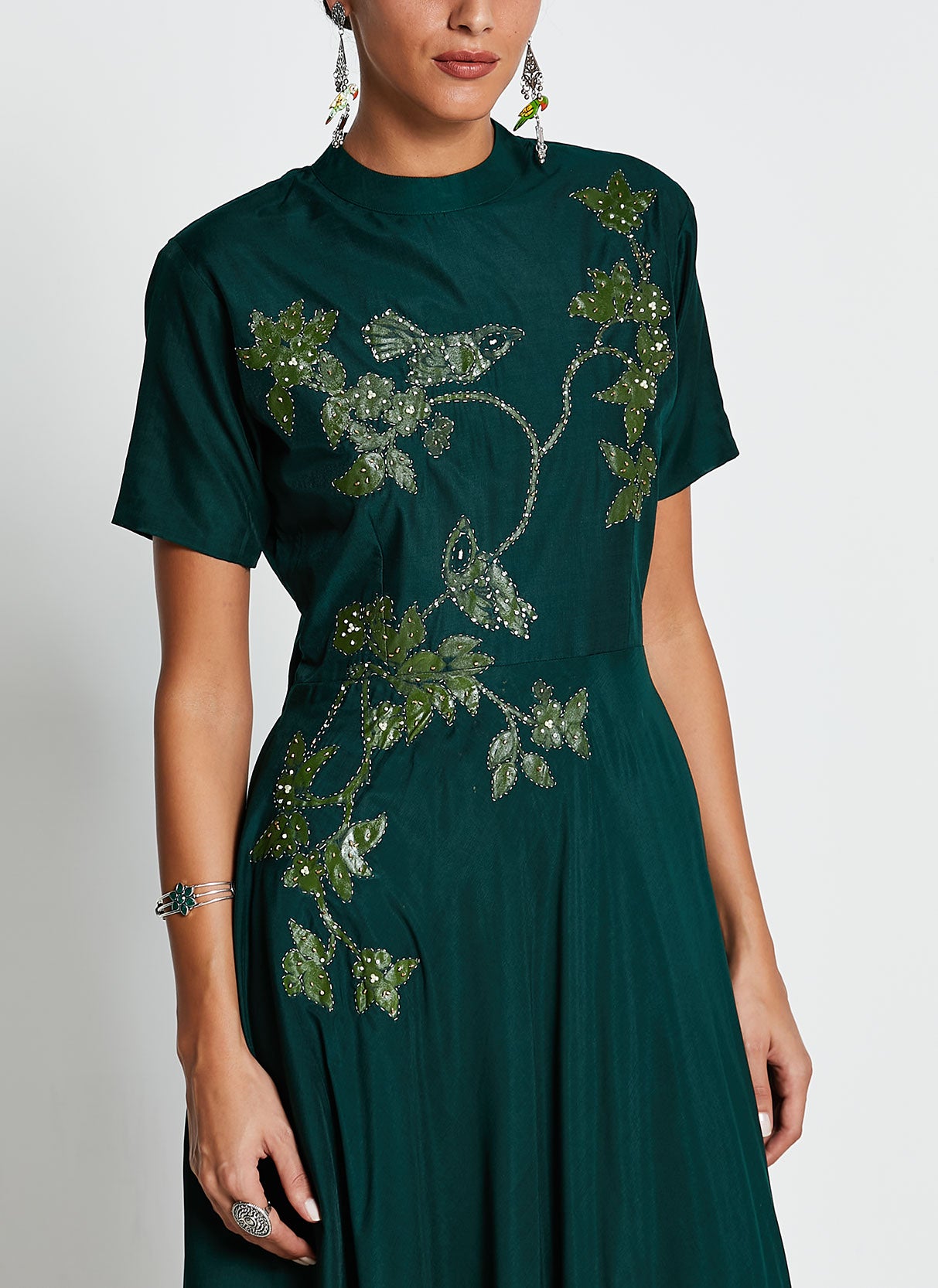 Deep Green Muslin Silk Gown