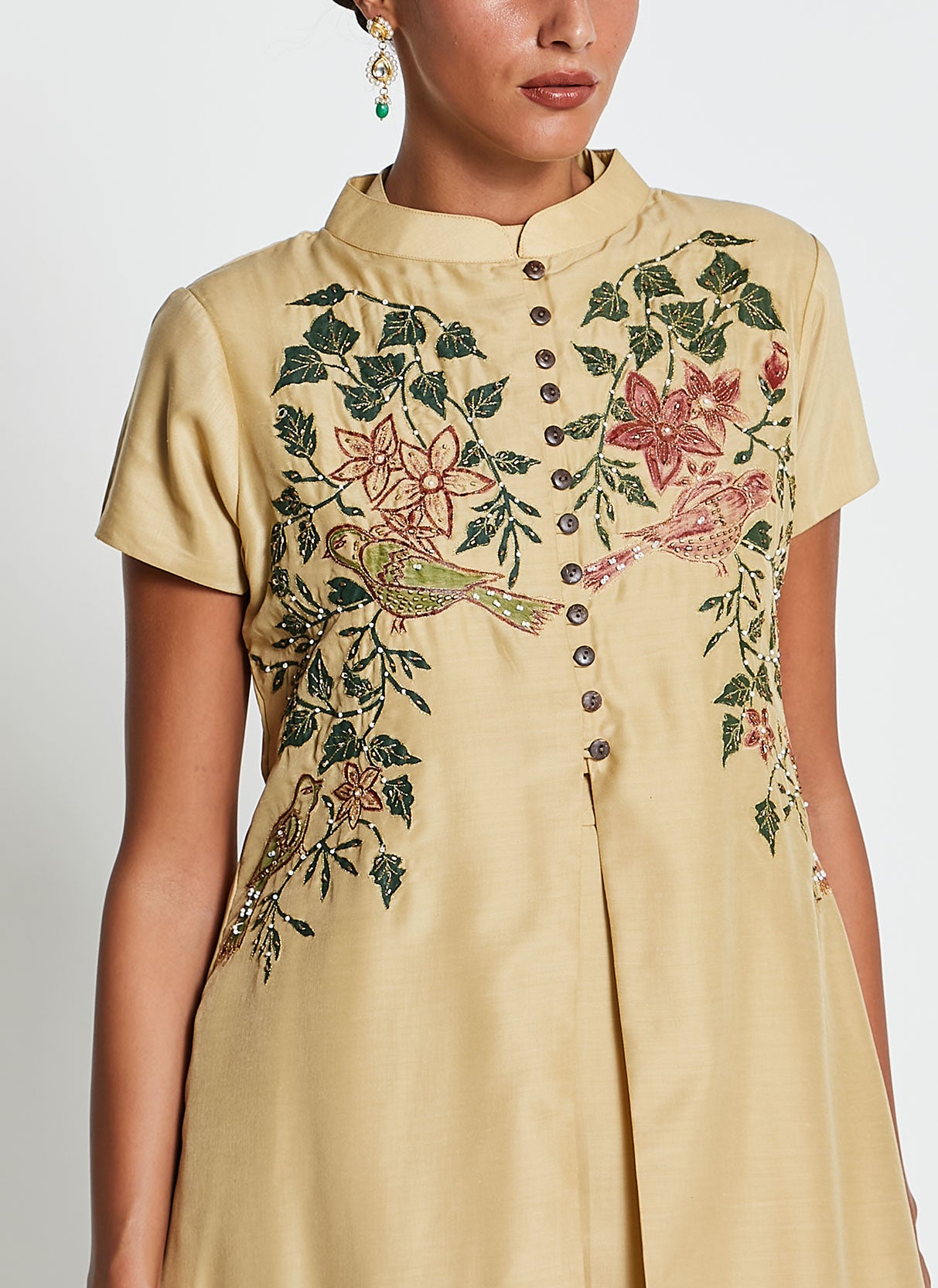Beige Muslin Silk Long Kurti