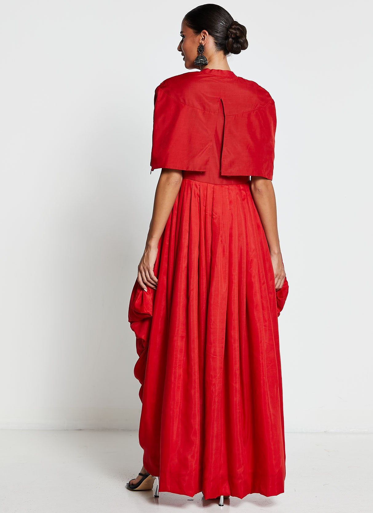 Red Hand-Painted Muslin Silk Gown