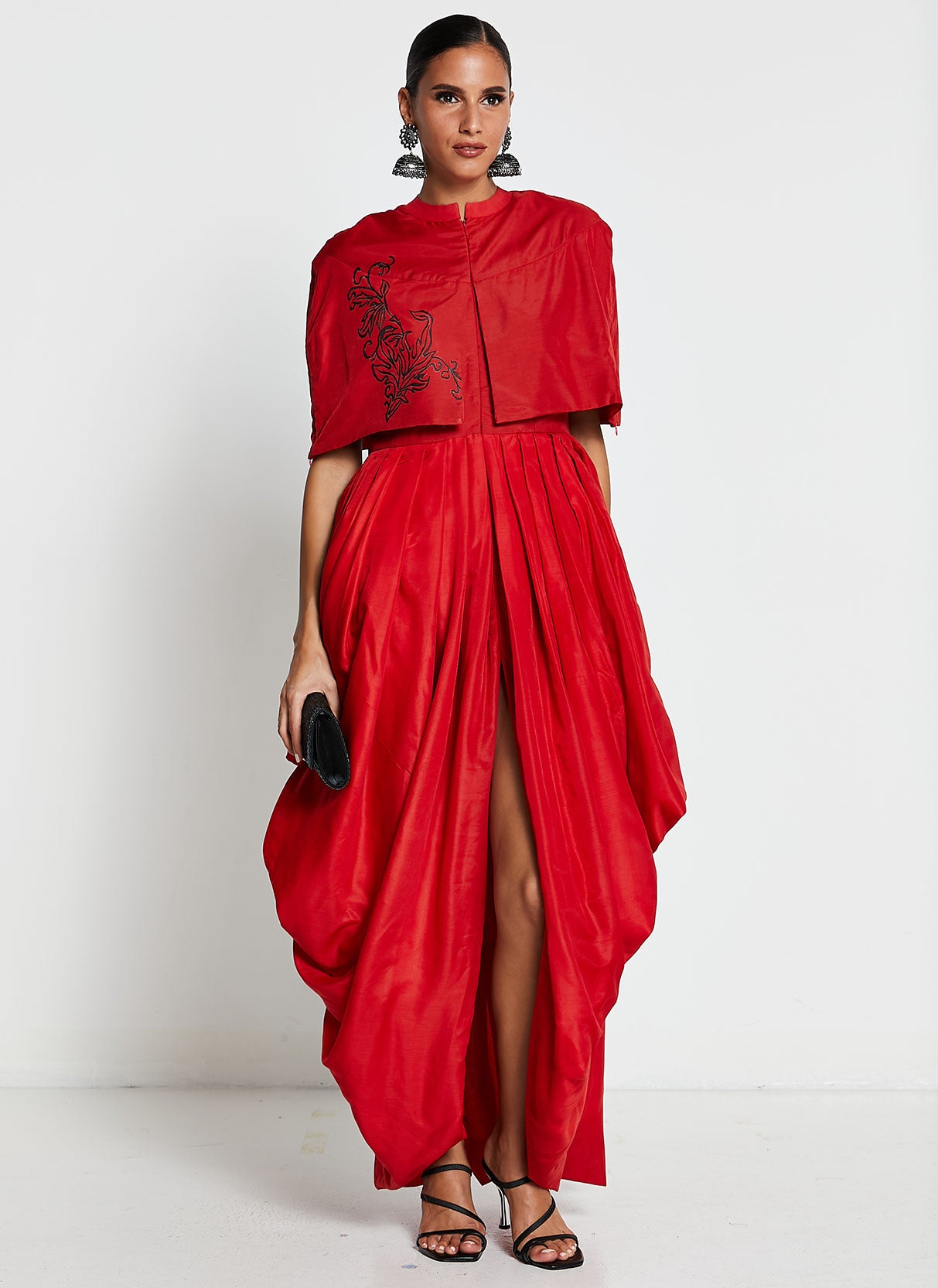 Red Hand-Painted Muslin Silk Gown