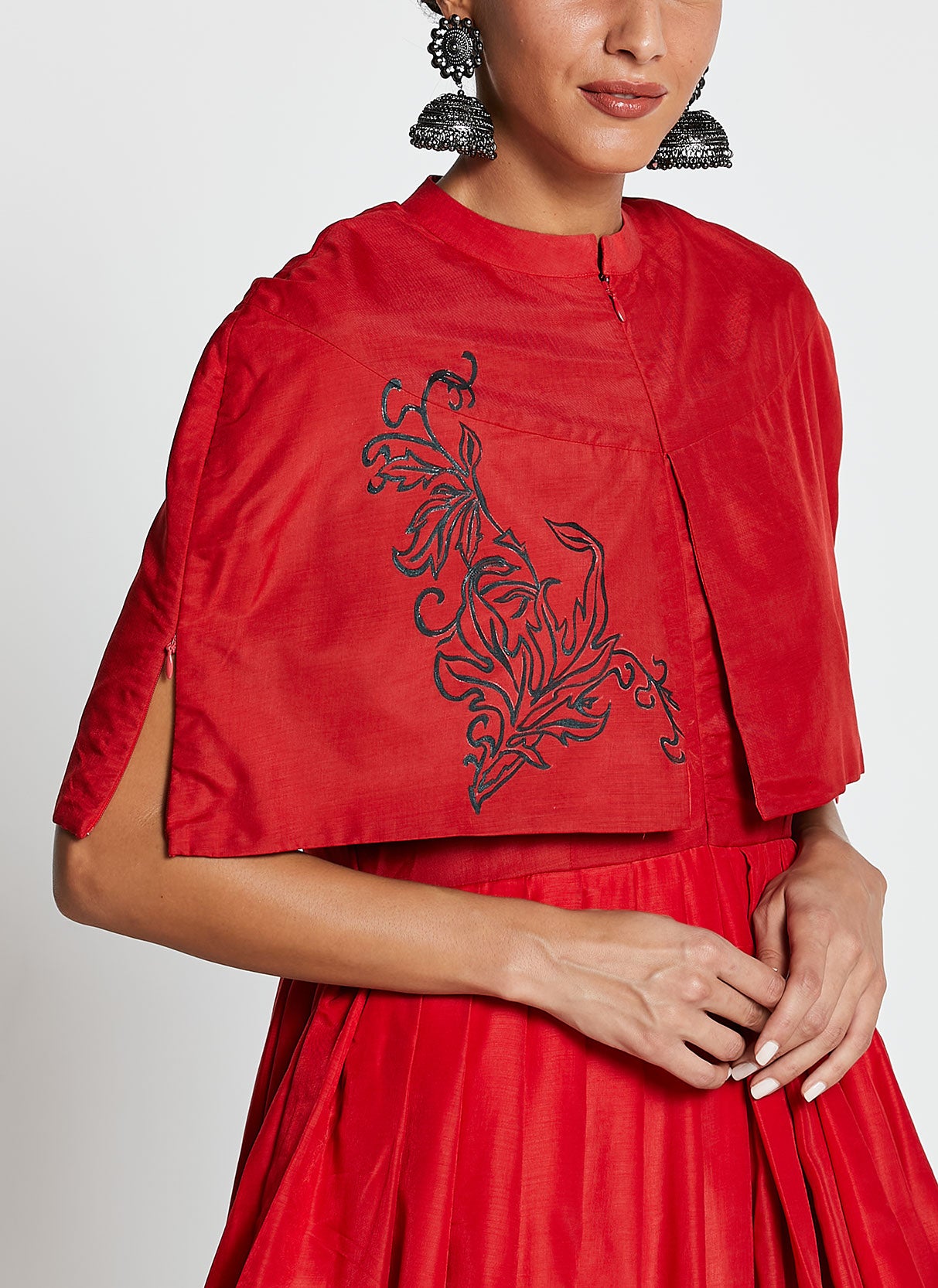 Red Hand-Painted Muslin Silk Gown