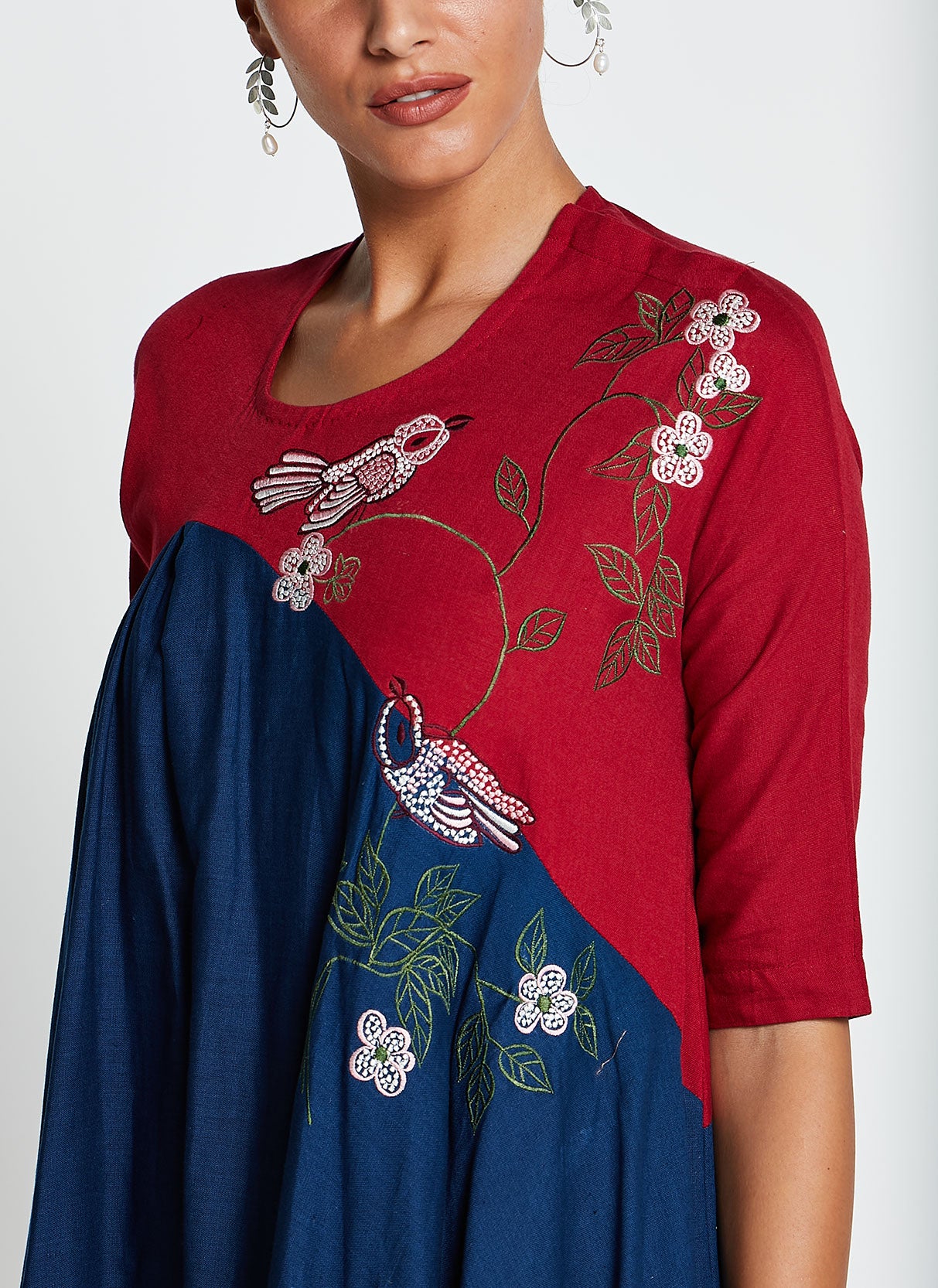 Red and Navy Blue Long Dress