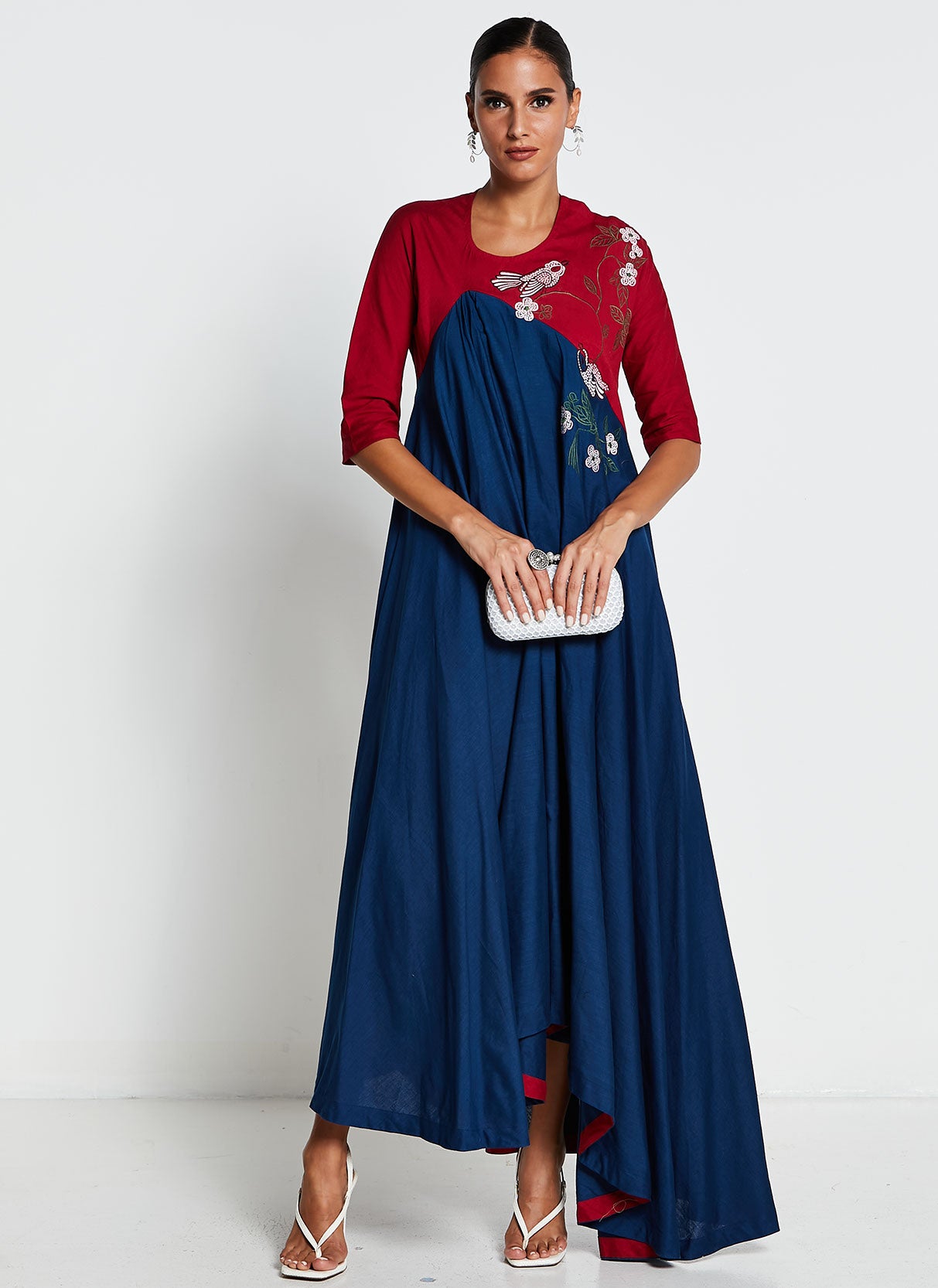 Red and Navy Blue Long Dress