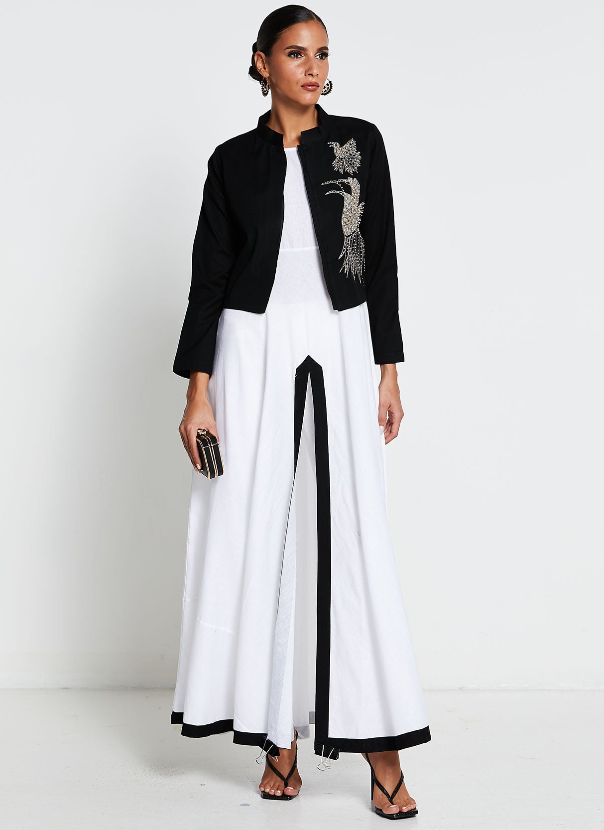 Black and White Linen Cotton Long Dress