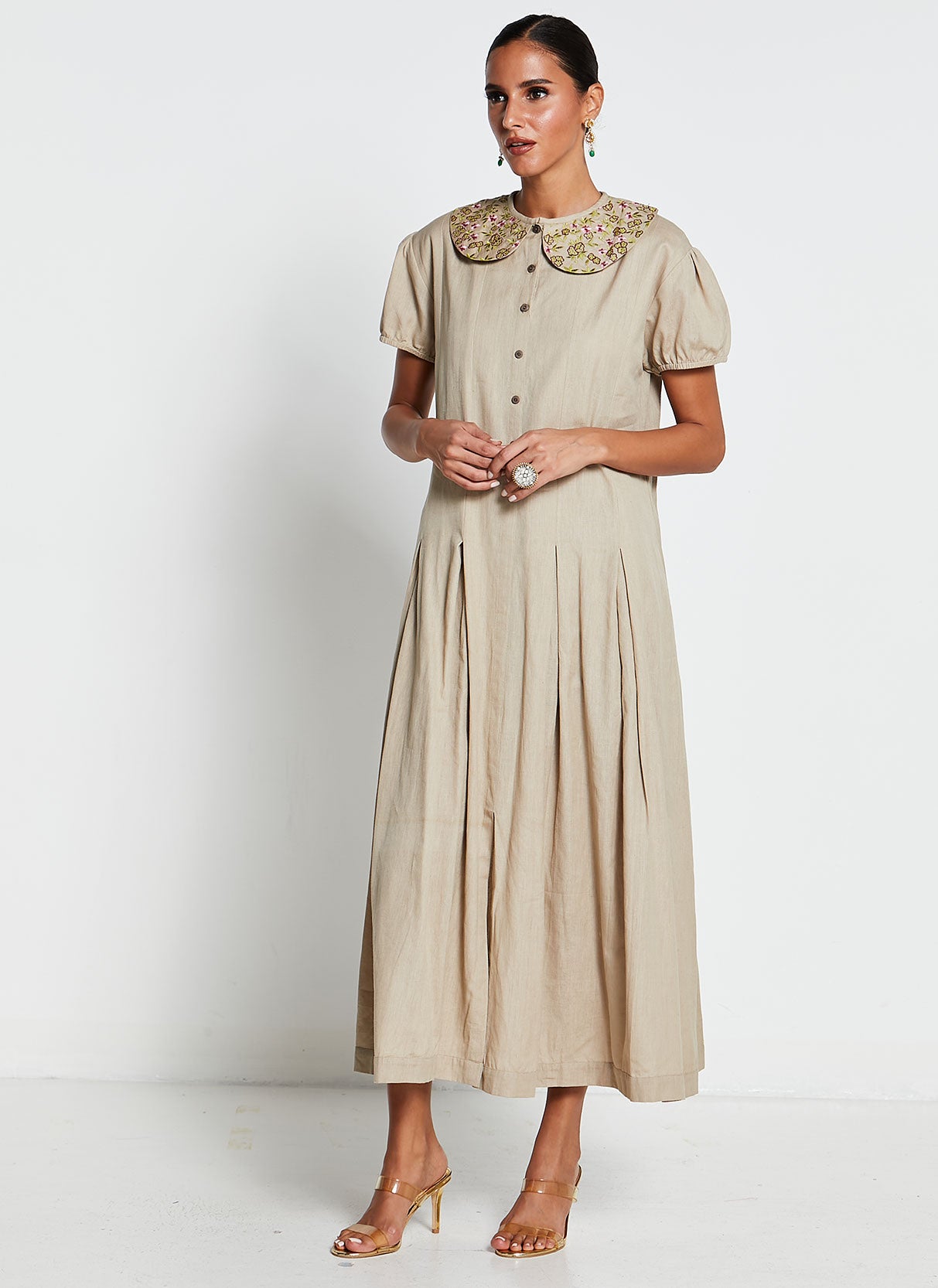Linen Cotton Embroidered Dress
