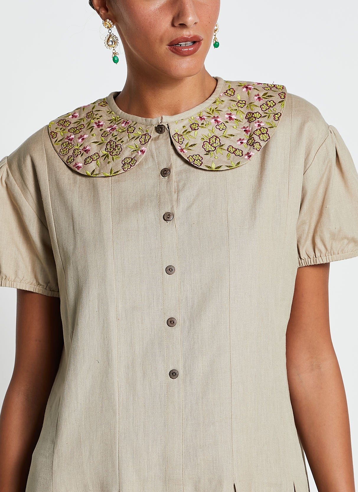 Linen Cotton Embroidered Dress