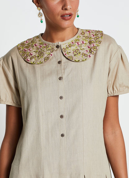 Linen Cotton Embroidered Dress