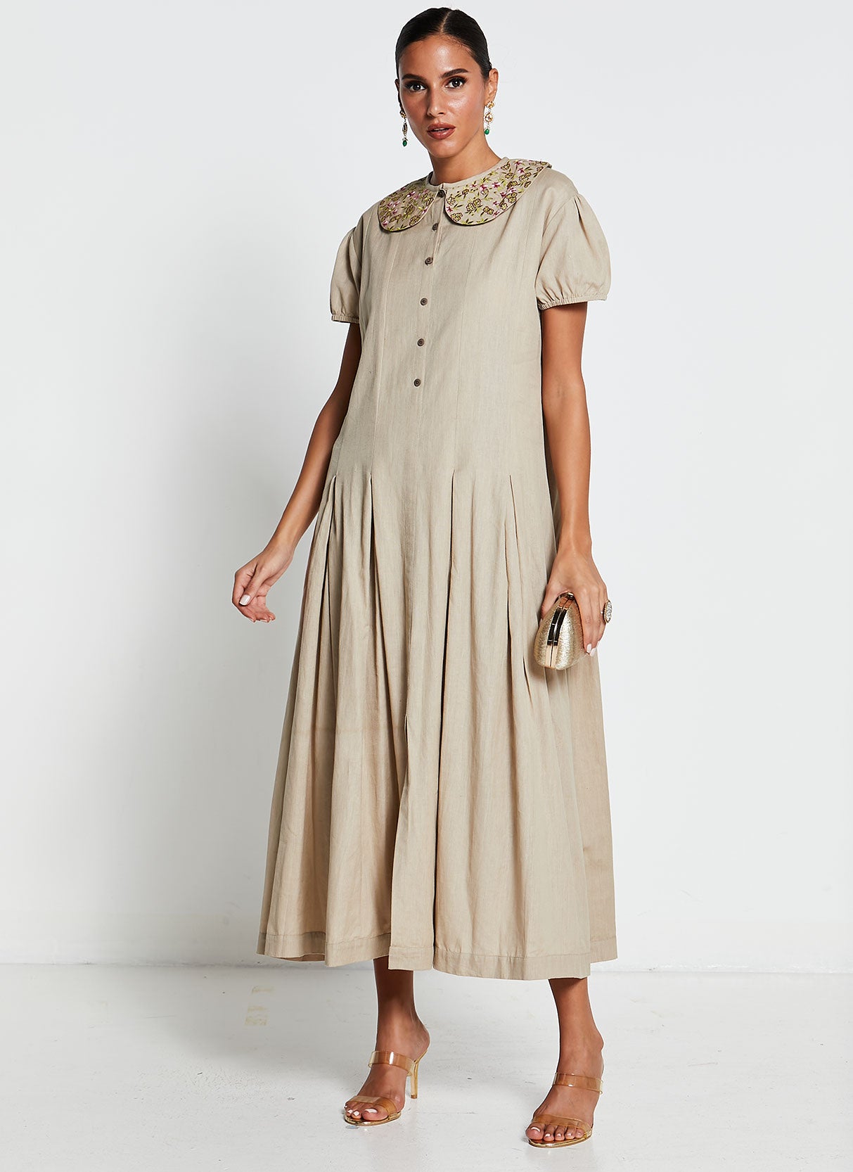 Linen Cotton Embroidered Dress