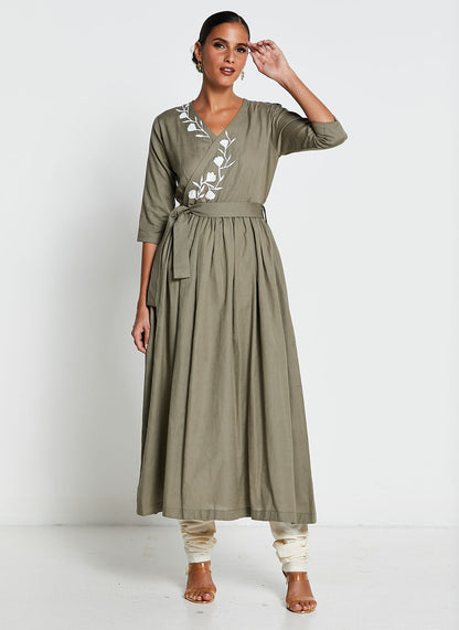 Olive Green Wrap Dress