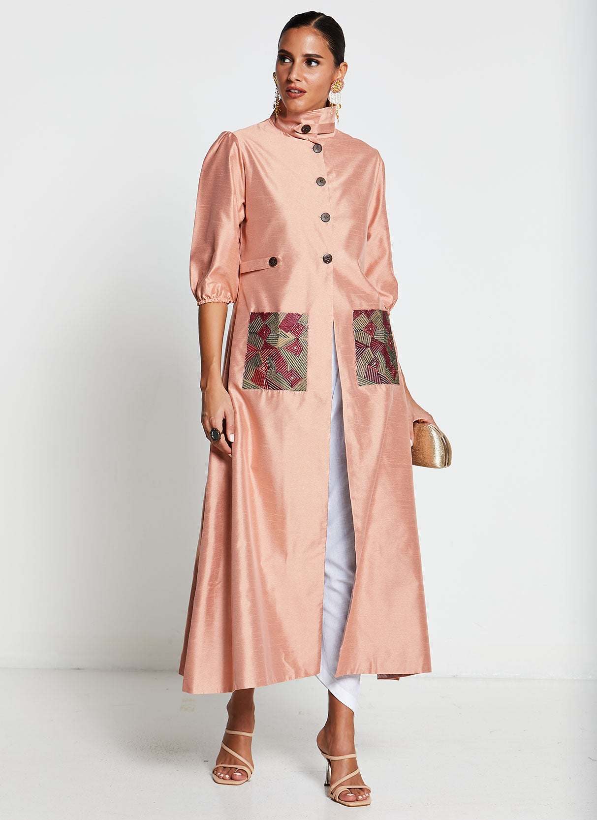 Art Silk Embroidered Jacket Dress