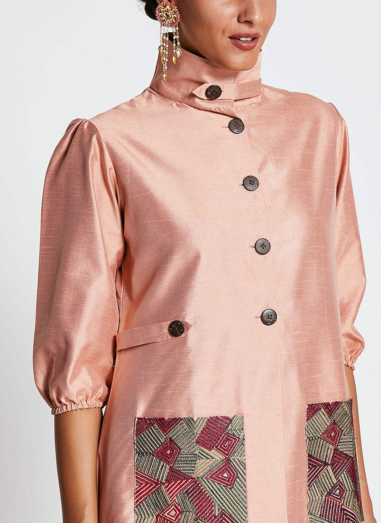 Art Silk Embroidered Jacket Dress