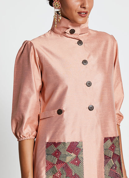 Art Silk Embroidered Jacket Dress