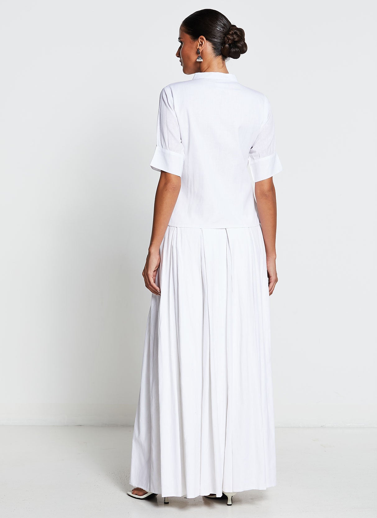 White Linen Cotton Skirt and Shirt Set