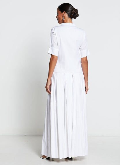 White Linen Cotton Skirt and Shirt Set