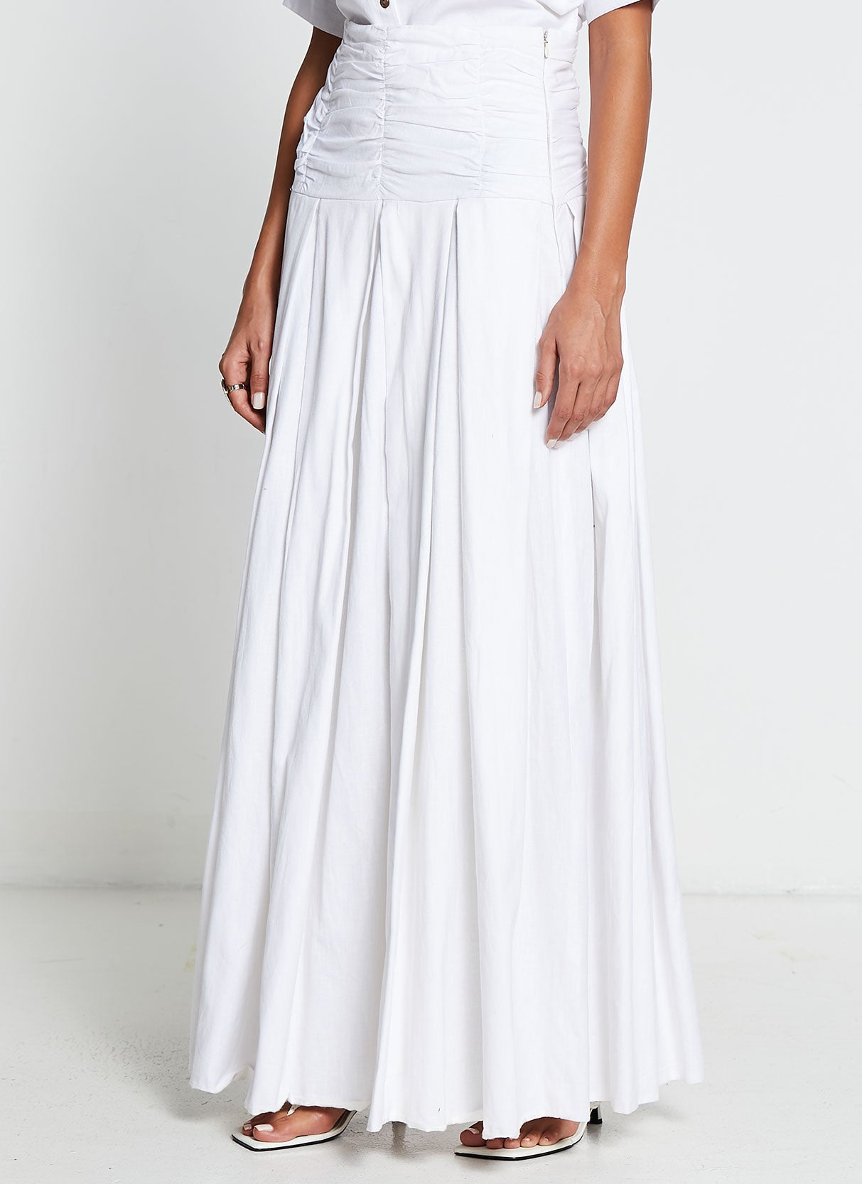 White Linen Cotton Skirt and Shirt Set