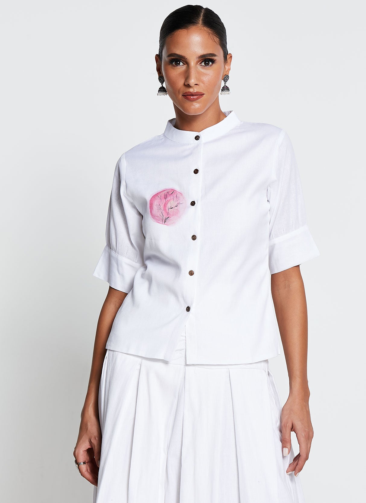 White Linen Cotton Skirt and Shirt Set