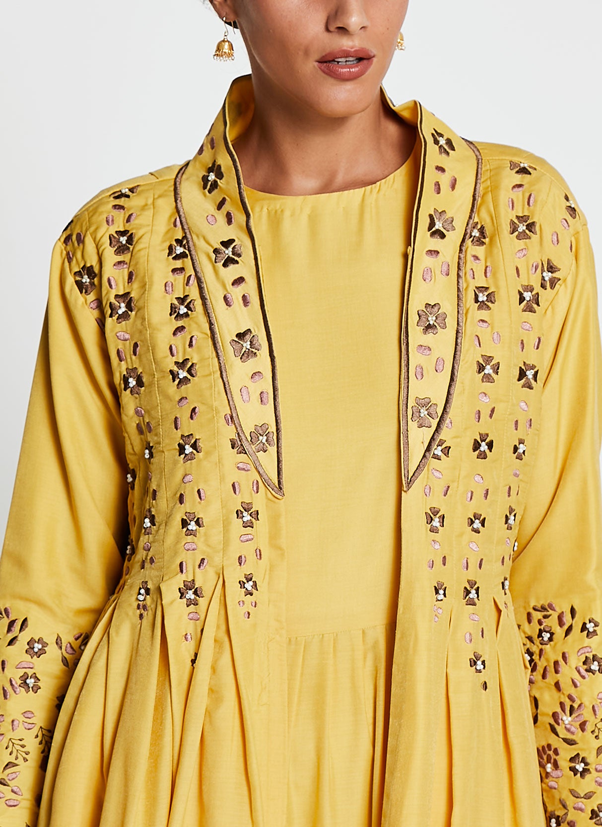 Yellow Muslin Silk Gown with Jacket