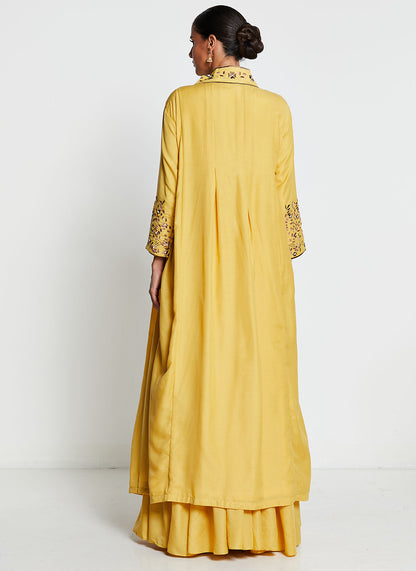 Yellow Muslin Silk Gown with Jacket