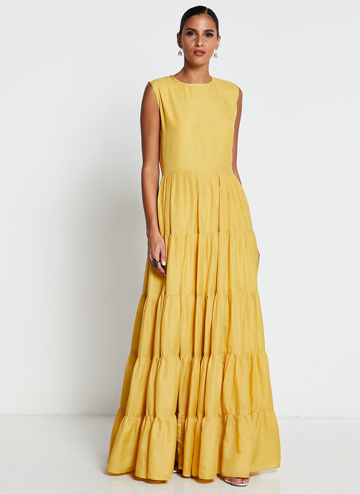 Yellow Muslin Silk Gown with Jacket