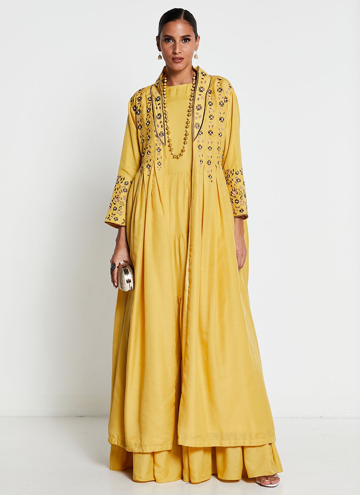 Yellow Muslin Silk Gown with Jacket