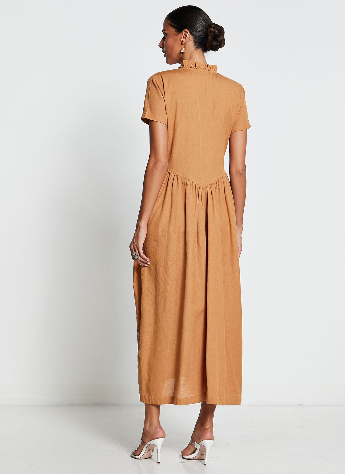 Brown Linen Cotton Frok Dress