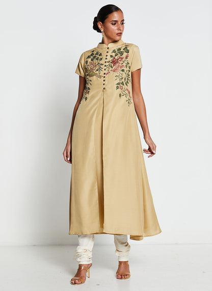 Beige Muslin Silk Long Kurti