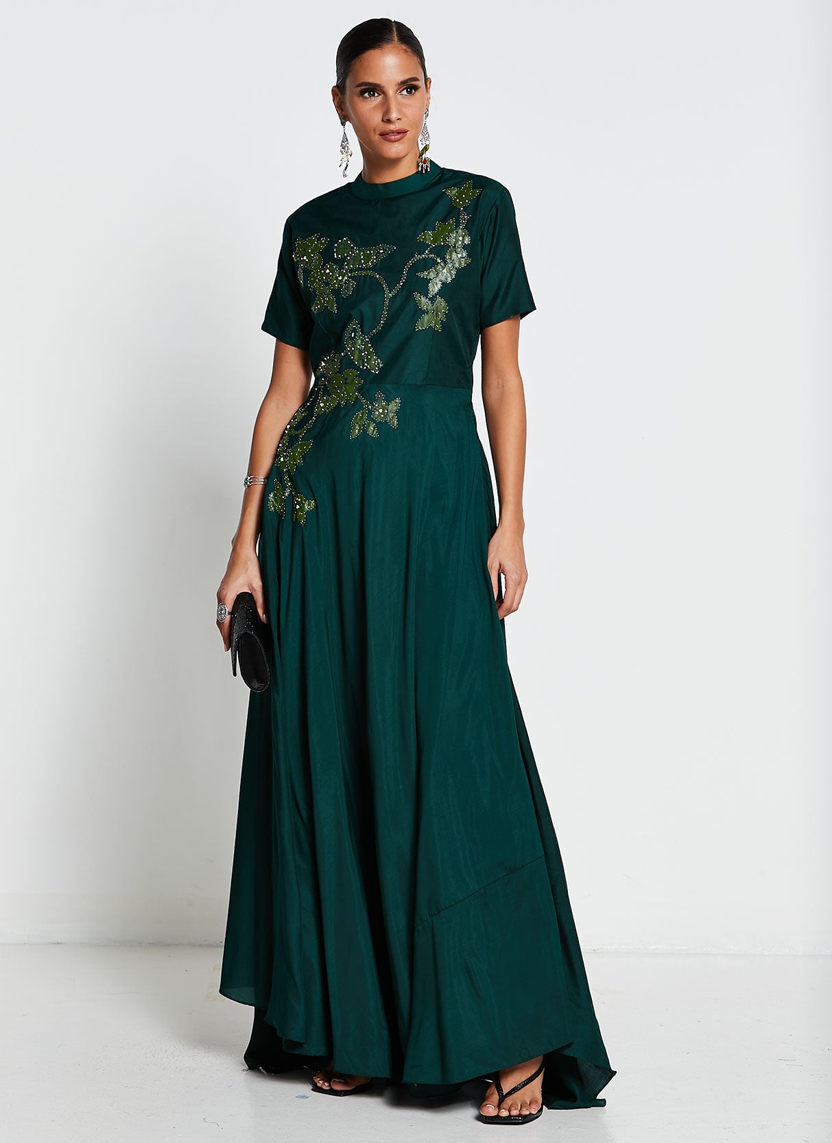 Deep Green Muslin Silk Gown