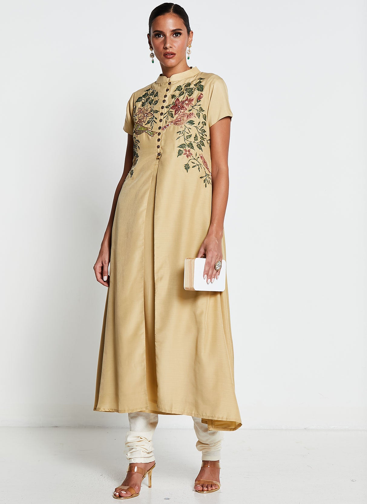 Beige Muslin Silk Long Kurti
