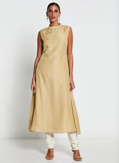 Beige Muslin Silk Long Kurti