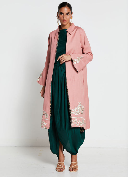 Pink Muslin Silk Two-Piece Gown