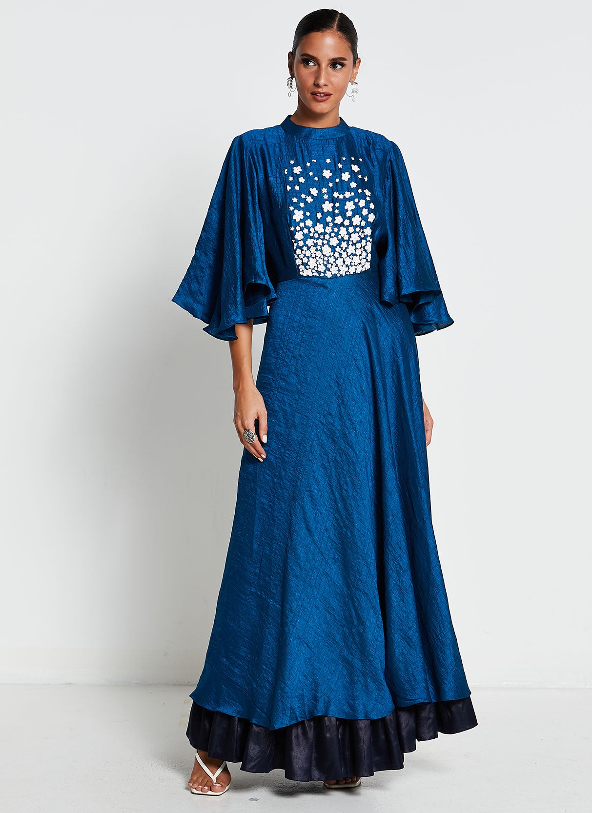 Blue Muslin Silk Gown