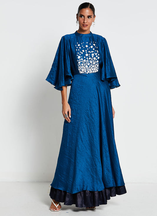 Blue Muslin Silk Gown