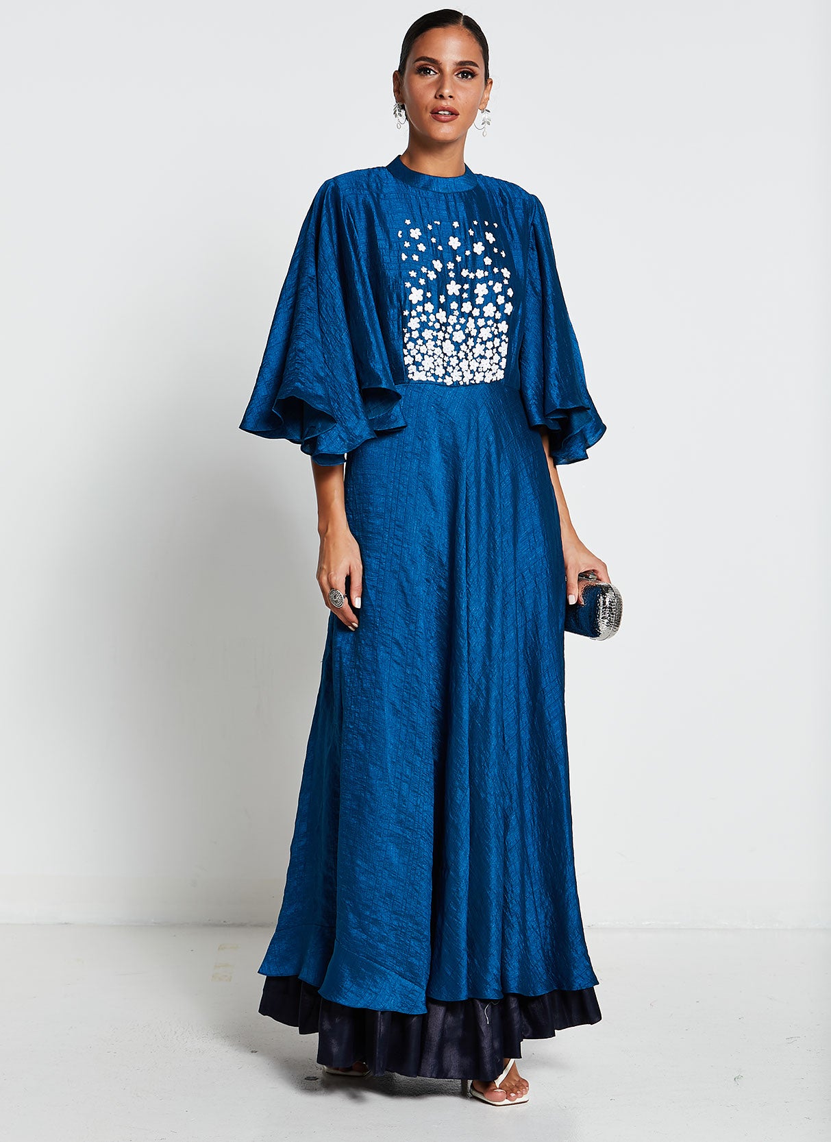 Blue Muslin Silk Gown