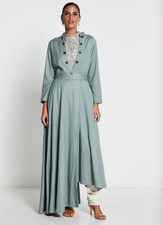 Sage Green Asymmetrical Long Dress