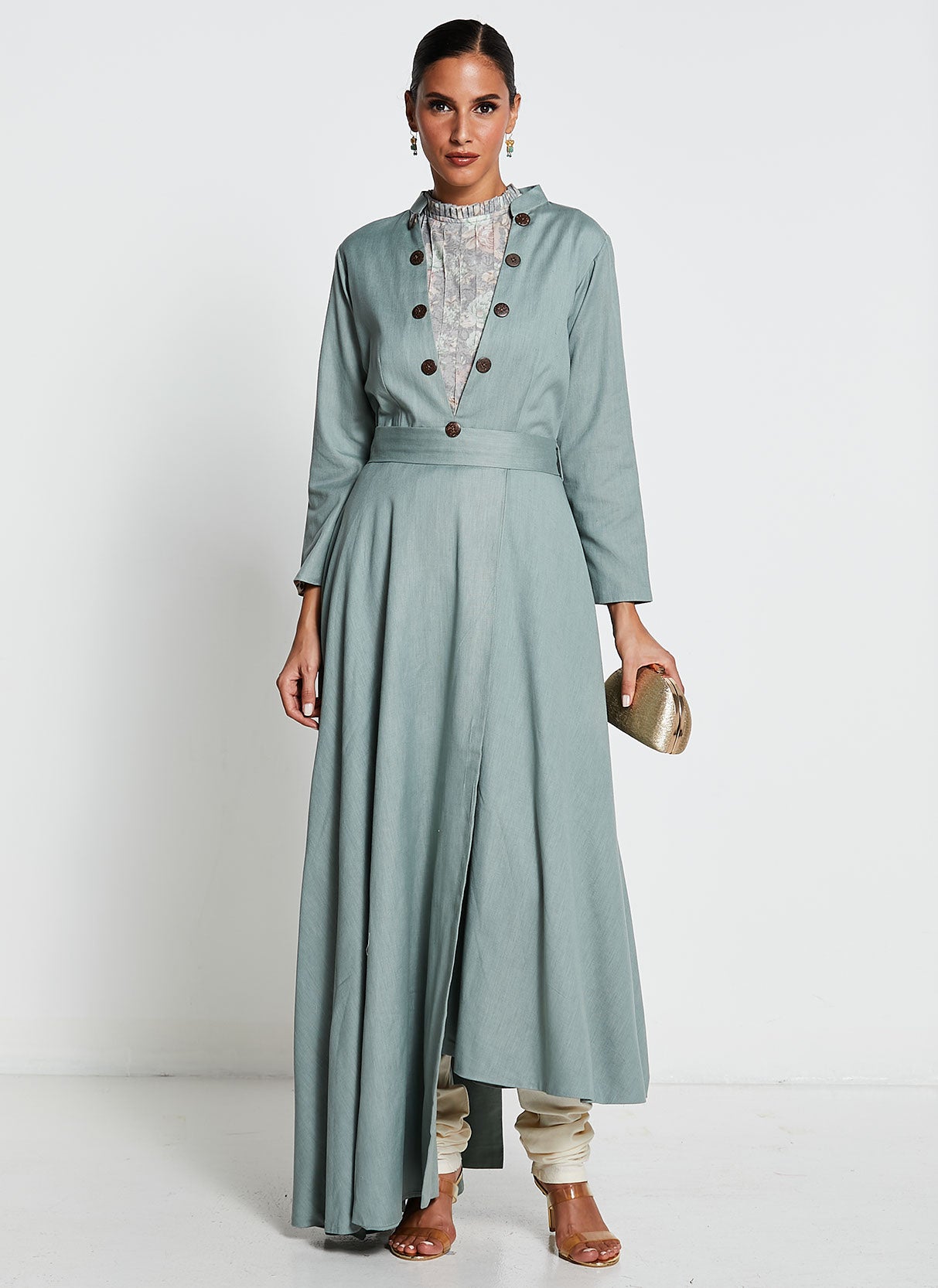 Sage Green Asymmetrical Long Dress