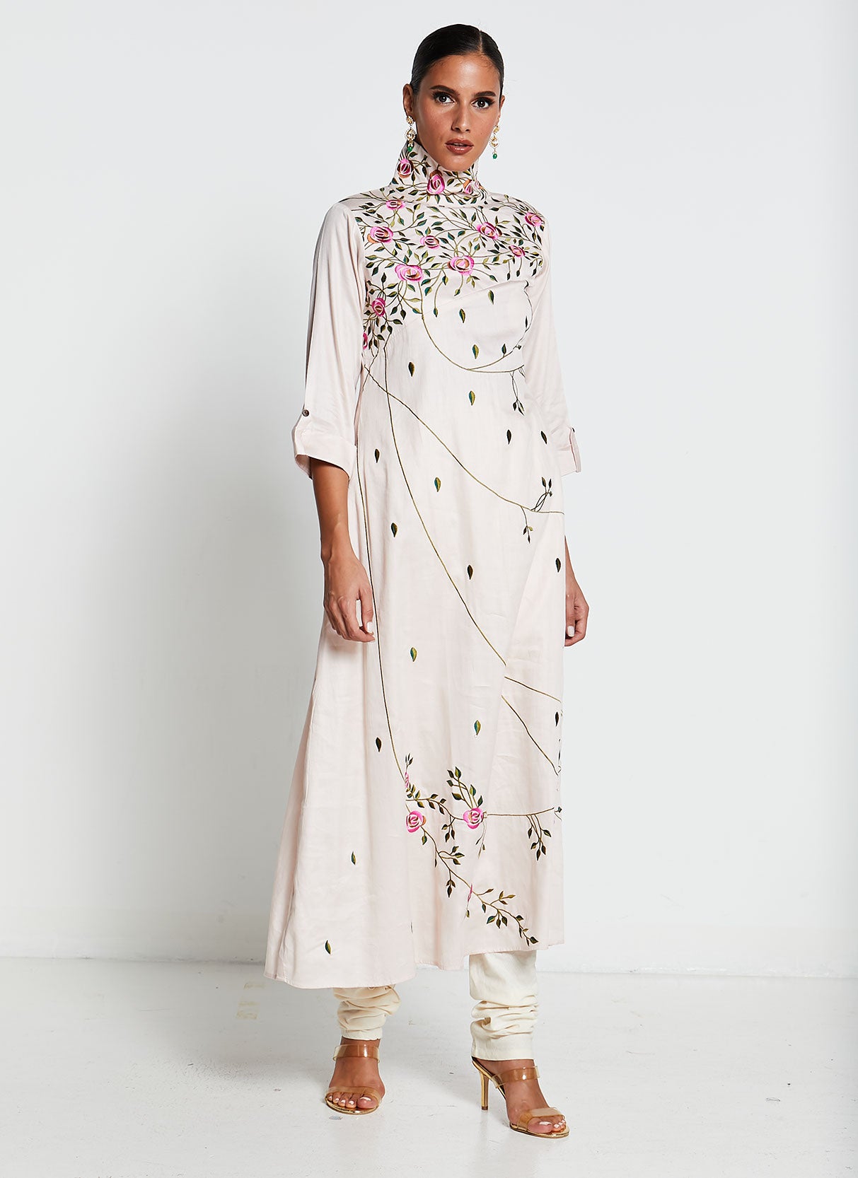 Cream Muslin Silk Hand-Painted Kurti