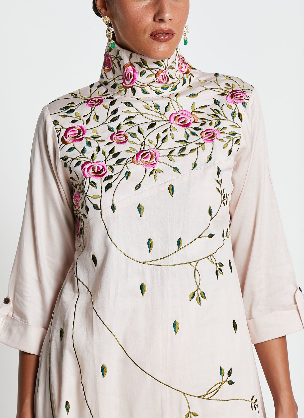 Cream Muslin Silk Hand-Painted Kurti