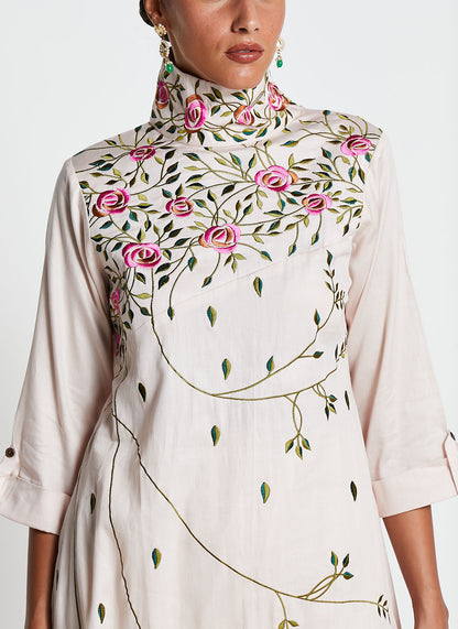 Cream Muslin Silk Hand-Painted Kurti