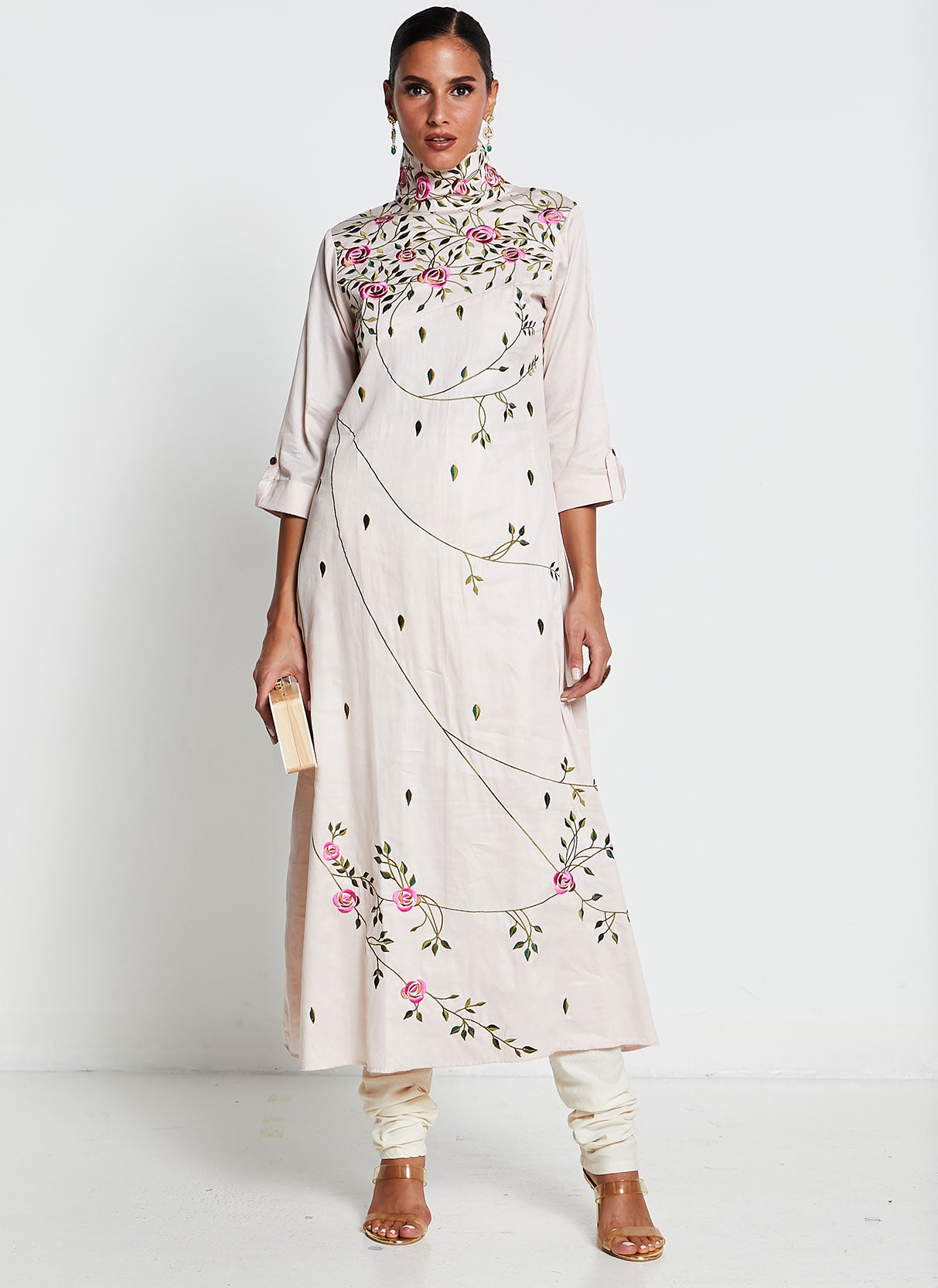 Cream Muslin Silk Hand-Painted Kurti