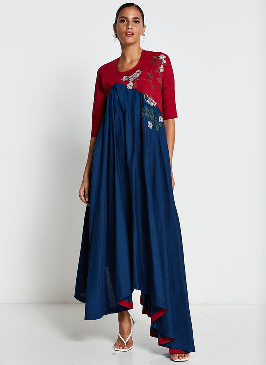 Red and Navy Blue Long Dress