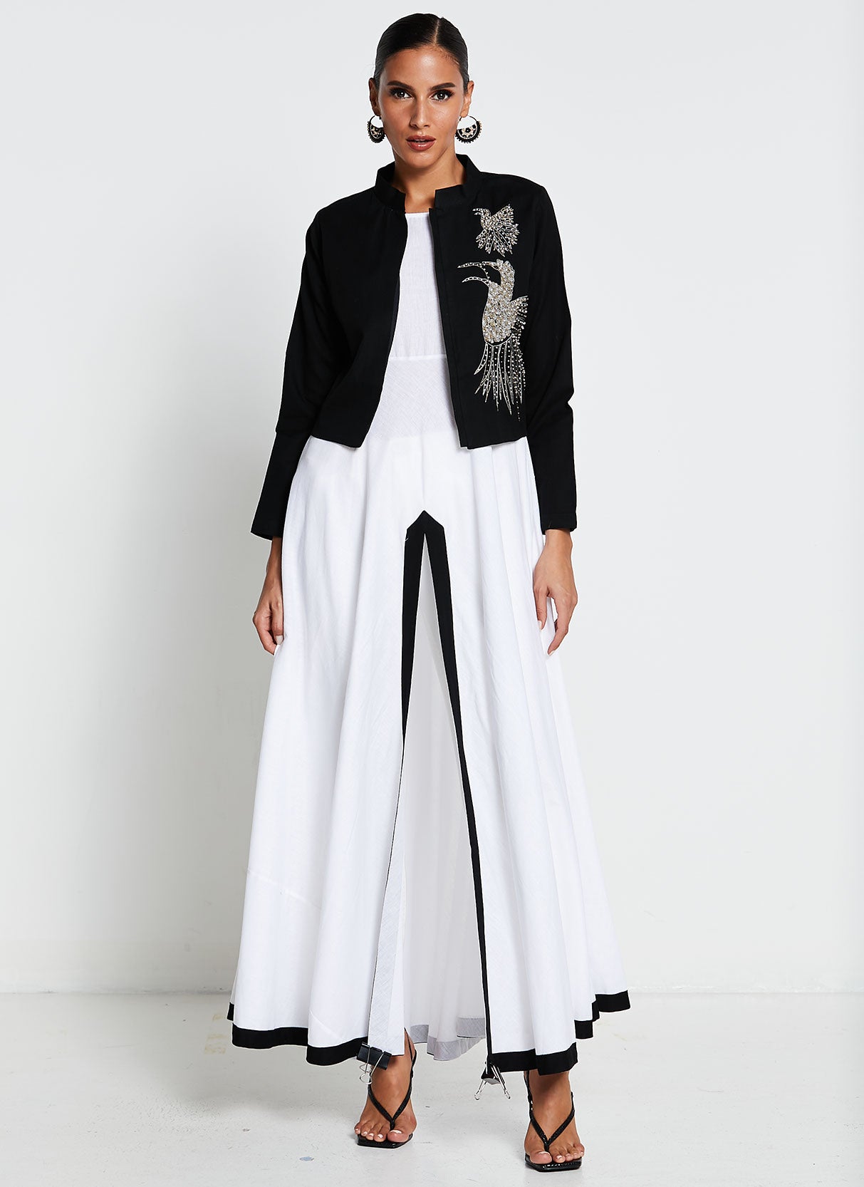 Black and White Linen Cotton Long Dress