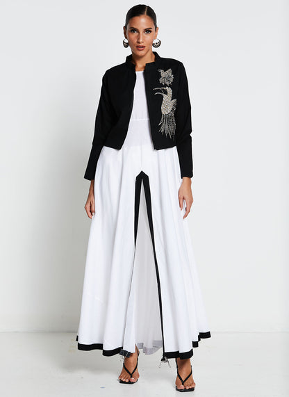 Black and White Linen Cotton Long Dress