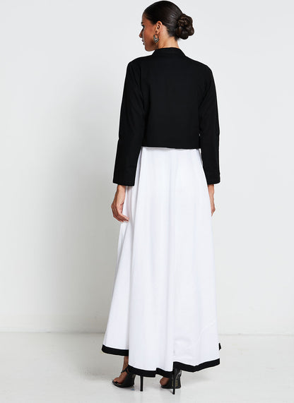 Black and White Linen Cotton Long Dress