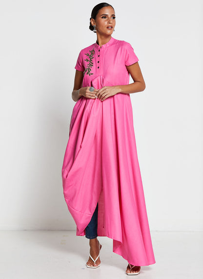 Pink Asymmetrical Linen Cotton Gown