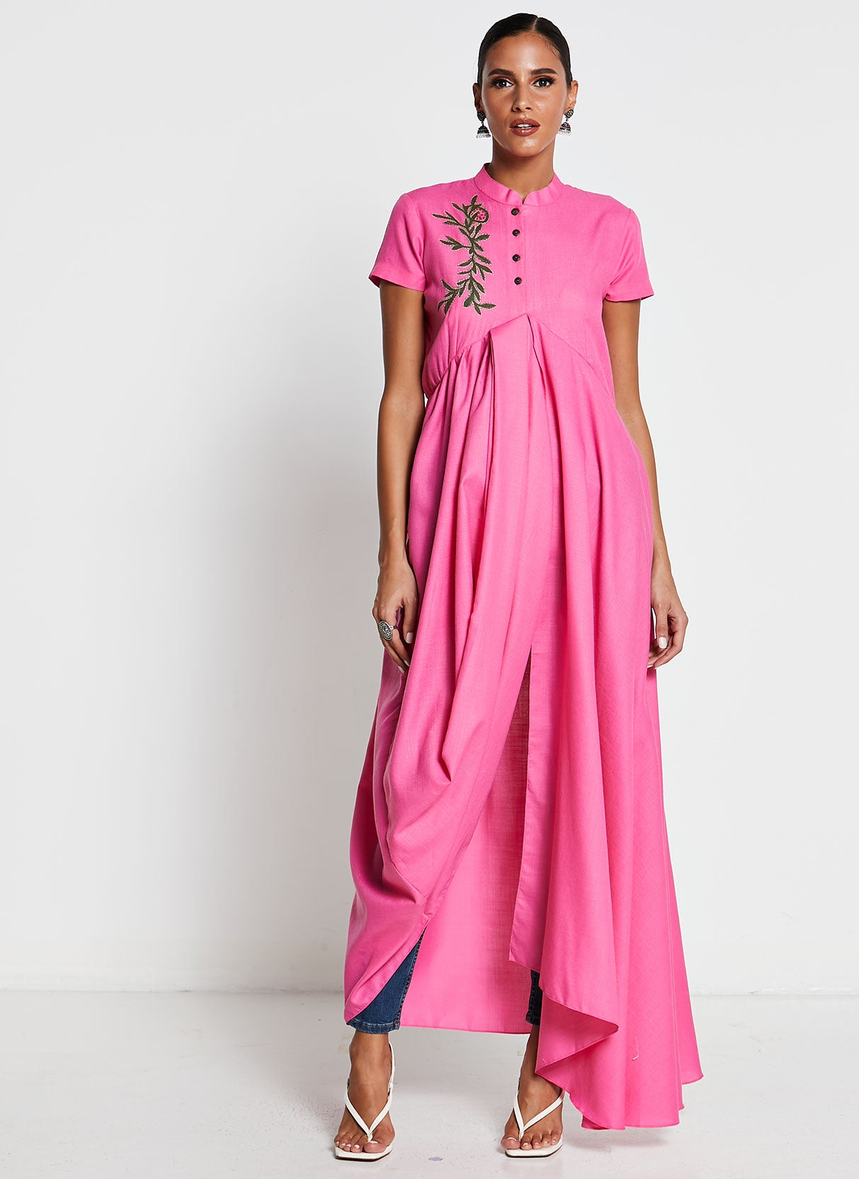 Pink Asymmetrical Linen Cotton Gown