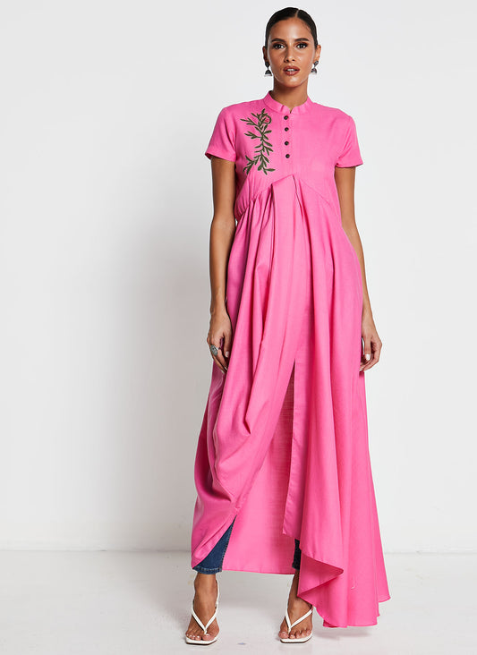 Pink Asymmetrical Linen Cotton Gown