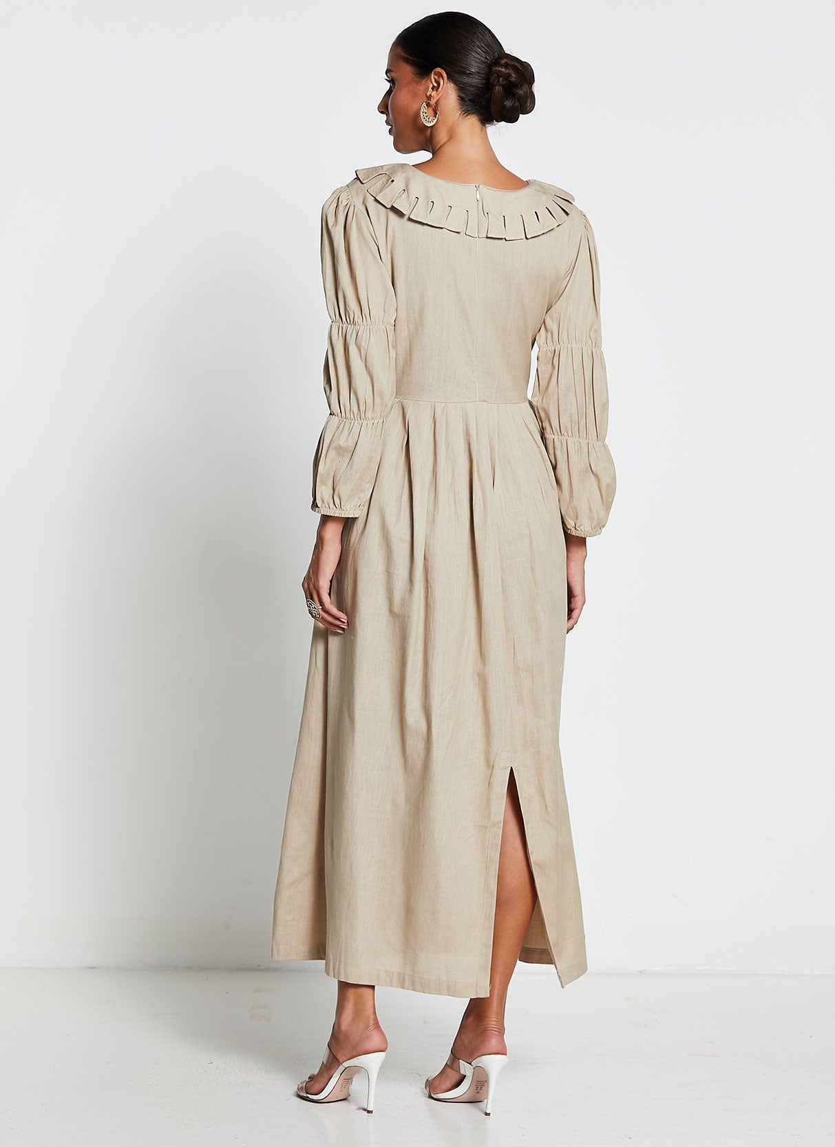 Beige Linen Cotton Long Dress