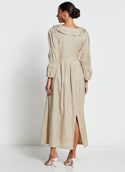 Beige Linen Cotton Long Dress