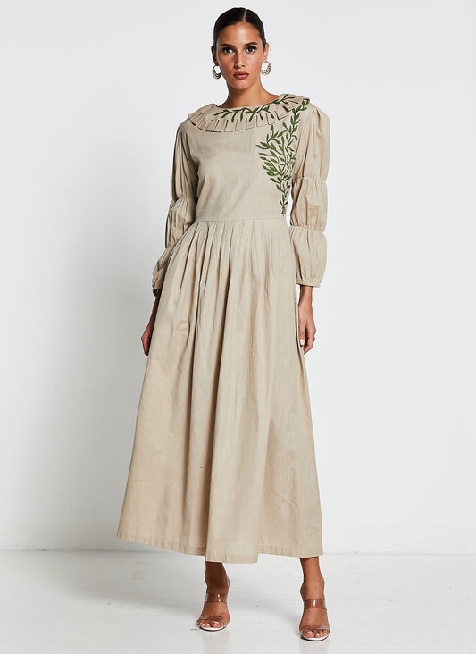 Beige Linen Cotton Long Dress