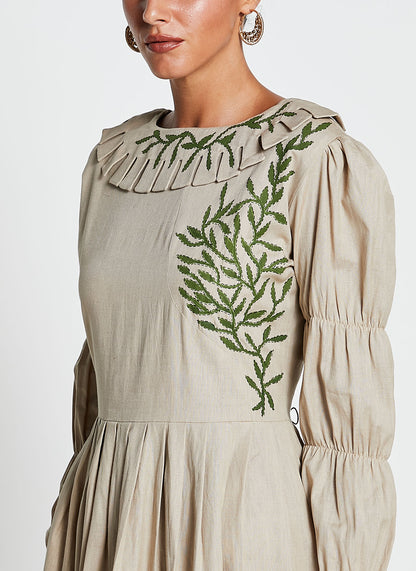 Beige Linen Cotton Long Dress